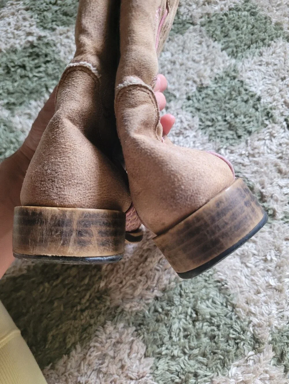 Girls Tan and Pink Woven Western Boots